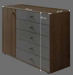 120x86x43 Kommode mit Tür & 5 Schubladen - Emdsiva