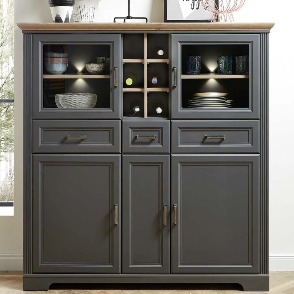 143x150x42 Landhaus Highboard mit Flaschen Regal - Thumbs