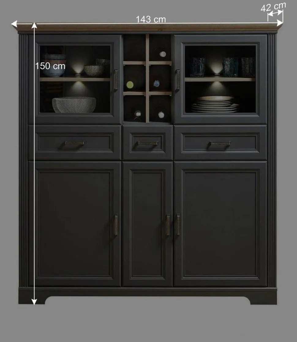 143x150x42 Landhaus Highboard mit Flaschen Regal - Thumbs