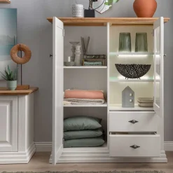 113x134x45 Landhaus Highboard mit Glas-Einsatz - Henry