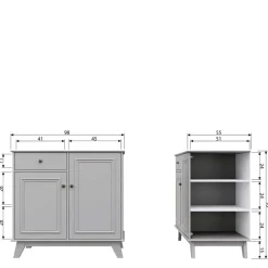 98x93x55 Landhaus Kommode in Schlamm Grau - Vrenman