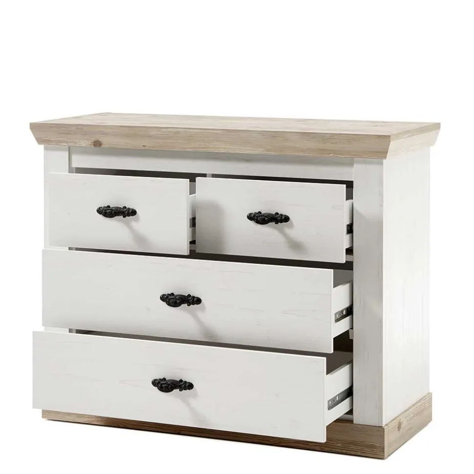 107x84x45 Landhaus Kommode mit 4 Schubladen - Nedita