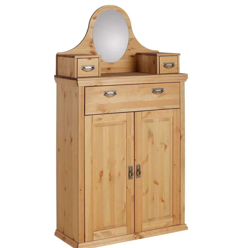 90x175x37 Landhaus Schrank mit Spiegel in Oval - Inhusa