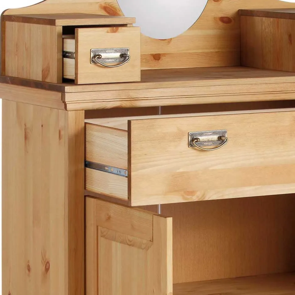 90x175x37 Landhaus Schrank mit Spiegel in Oval - Inhusa