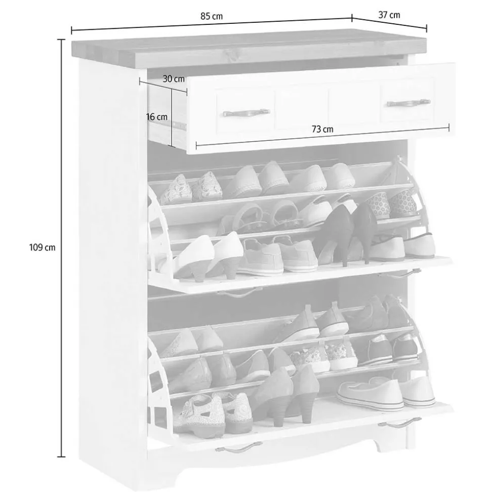 85x109x37 Landhaus Schuhkommode aus Kiefer - Ostanzia