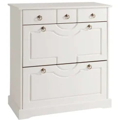 81x93x37 Landhaus Schuhschrank in Weiß gewachst - Vesrav