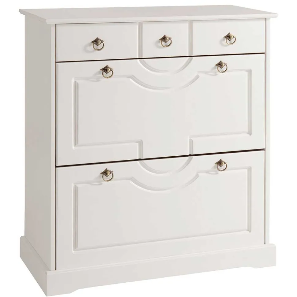 81x93x37 Landhaus Schuhschrank in Weiß gewachst - Vesrav