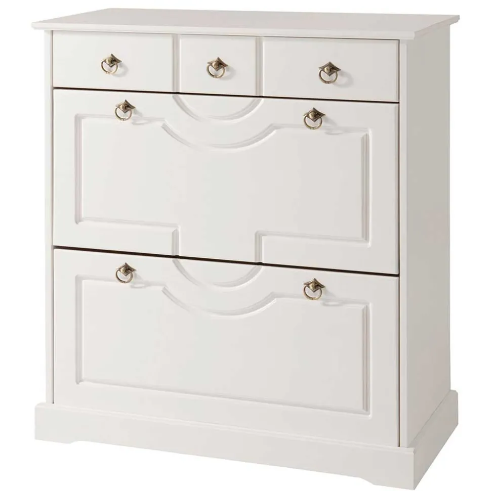 81x93x37 Landhaus Schuhschrank in Weiß gewachst - Vesrav