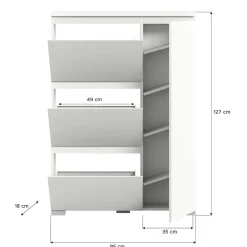 95x127x18 Midi Schuhschrank mit drei Klappen & Tür - Suad