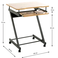 60x75x49 Mobiler Computertisch in Eiche Optik - Matanzas