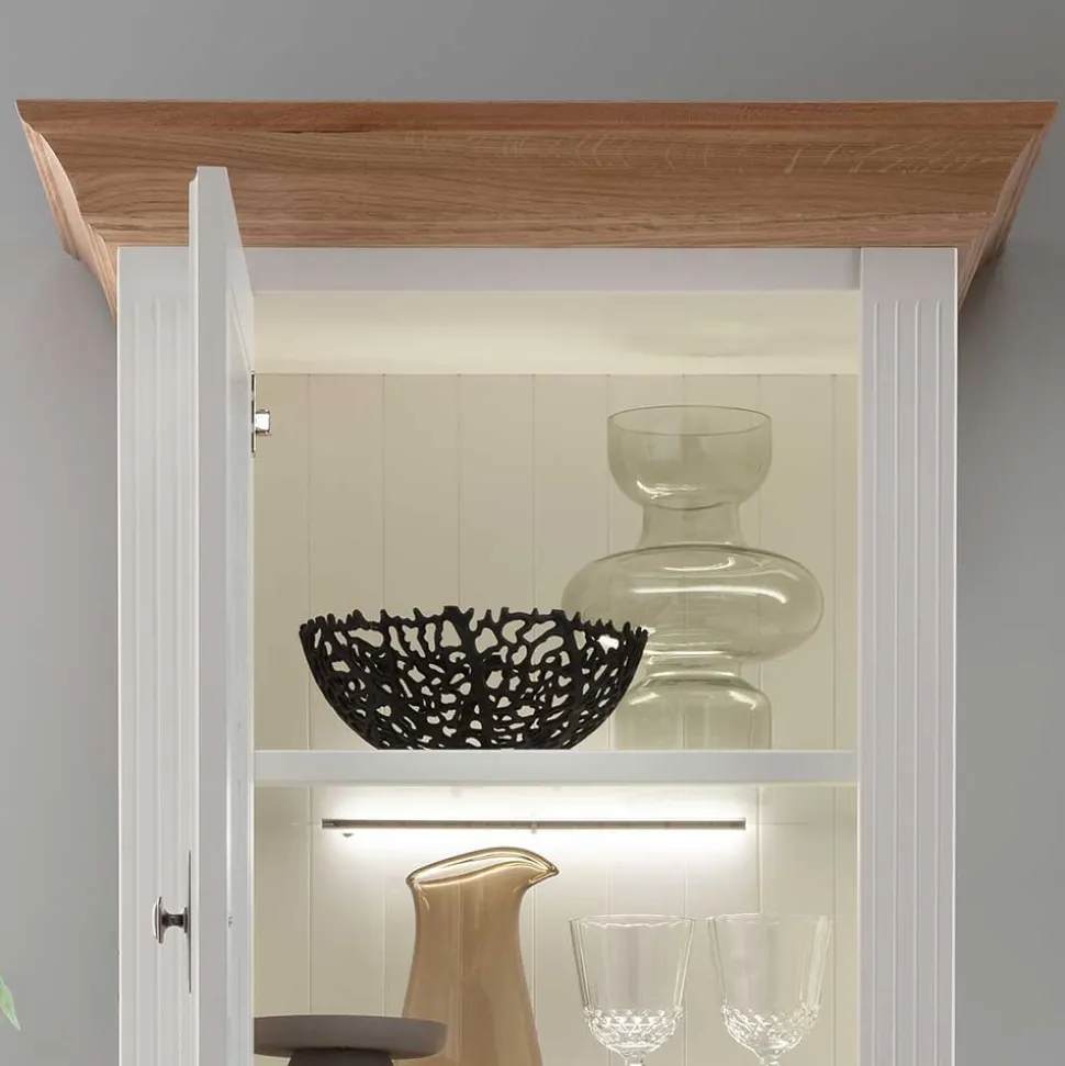 72x199x45 Modern Country Vitrinenschrank in Weiß - Henry