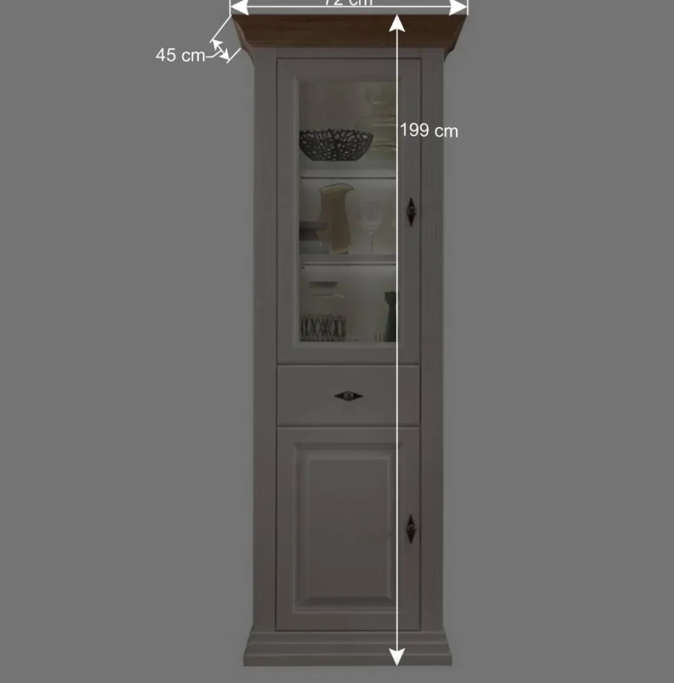 72x199x45 Modern Country Vitrinenschrank in Weiß - Henry