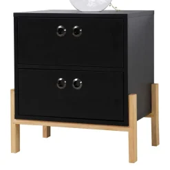 50x55x35 Nachtkommode in Schwarz & Pinie Natur - Caurina