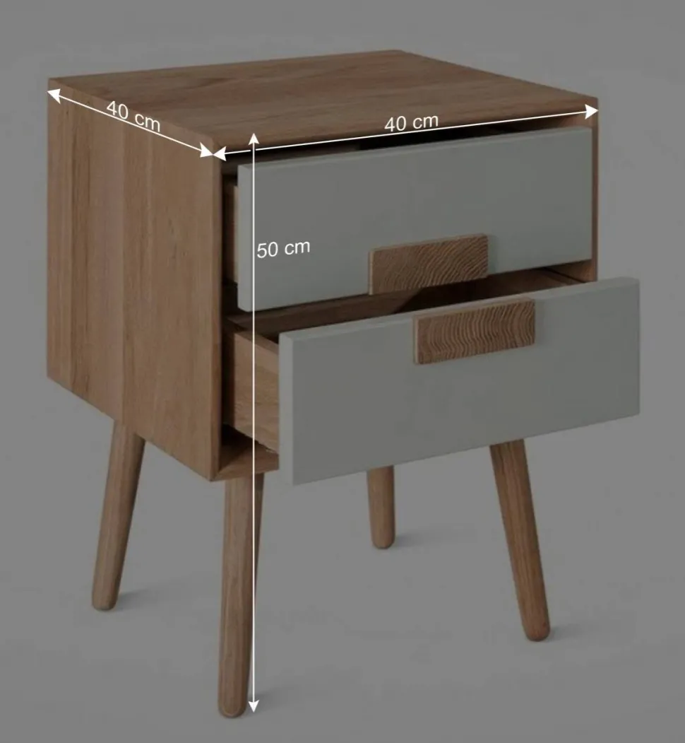 40x50x40 Nachtkommode in Weiß & Eiche - Julecas