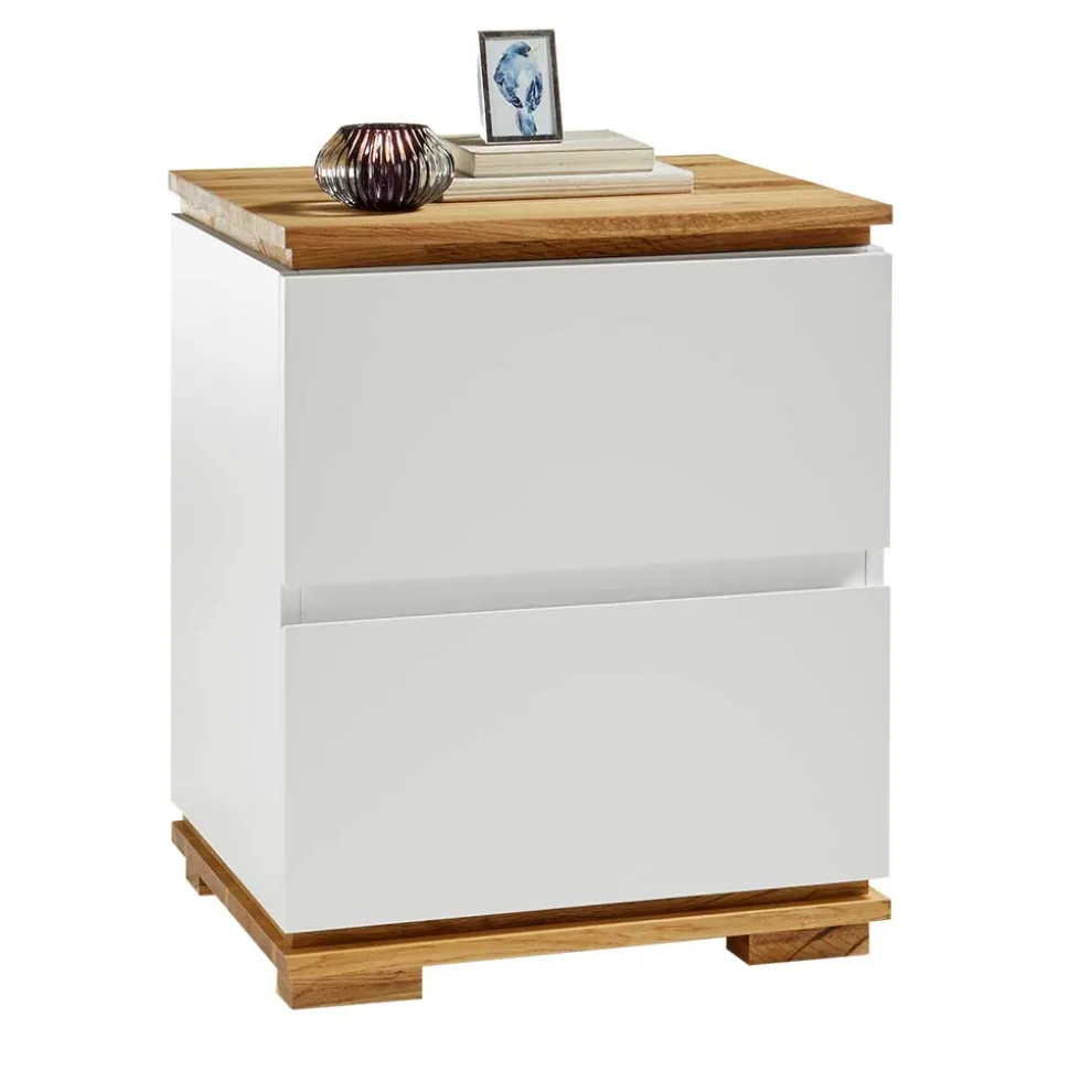 48x59x40 Nachtkommode in Weiß & Eiche - Sennpa