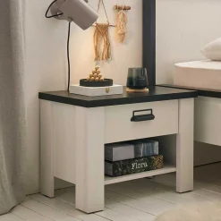 60x46x39 Nachtkommode mit Fach und Schublade - Tramos