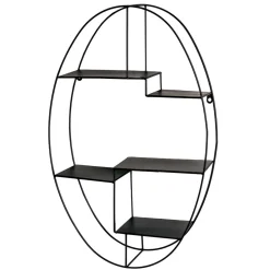 44x71x16 Ovales Wandregal aus Metall in Schwarz - Jaglyn