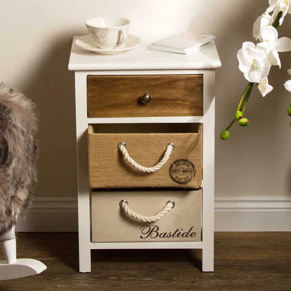 38x57x28 Paulownia Kommode in Weiß & Braun - Amare