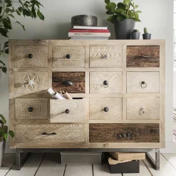 110x91x37 Recyclingholz Kommode mit 14 Schubladen - Emirello