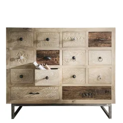 110x91x37 Recyclingholz Kommode mit 14 Schubladen - Emirello