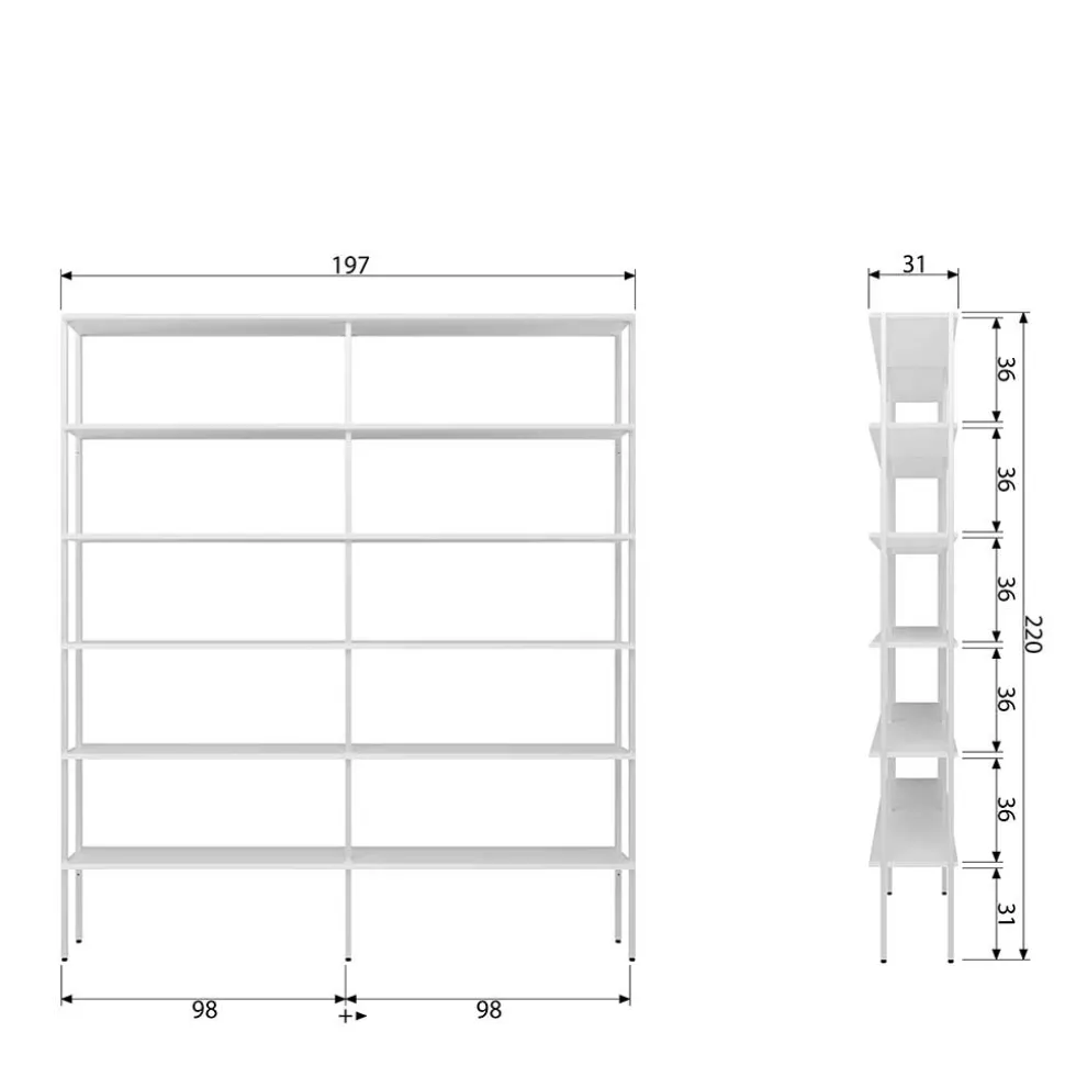 197x220x31 Regal aus Stahl & Holz in Weiß - Leyma