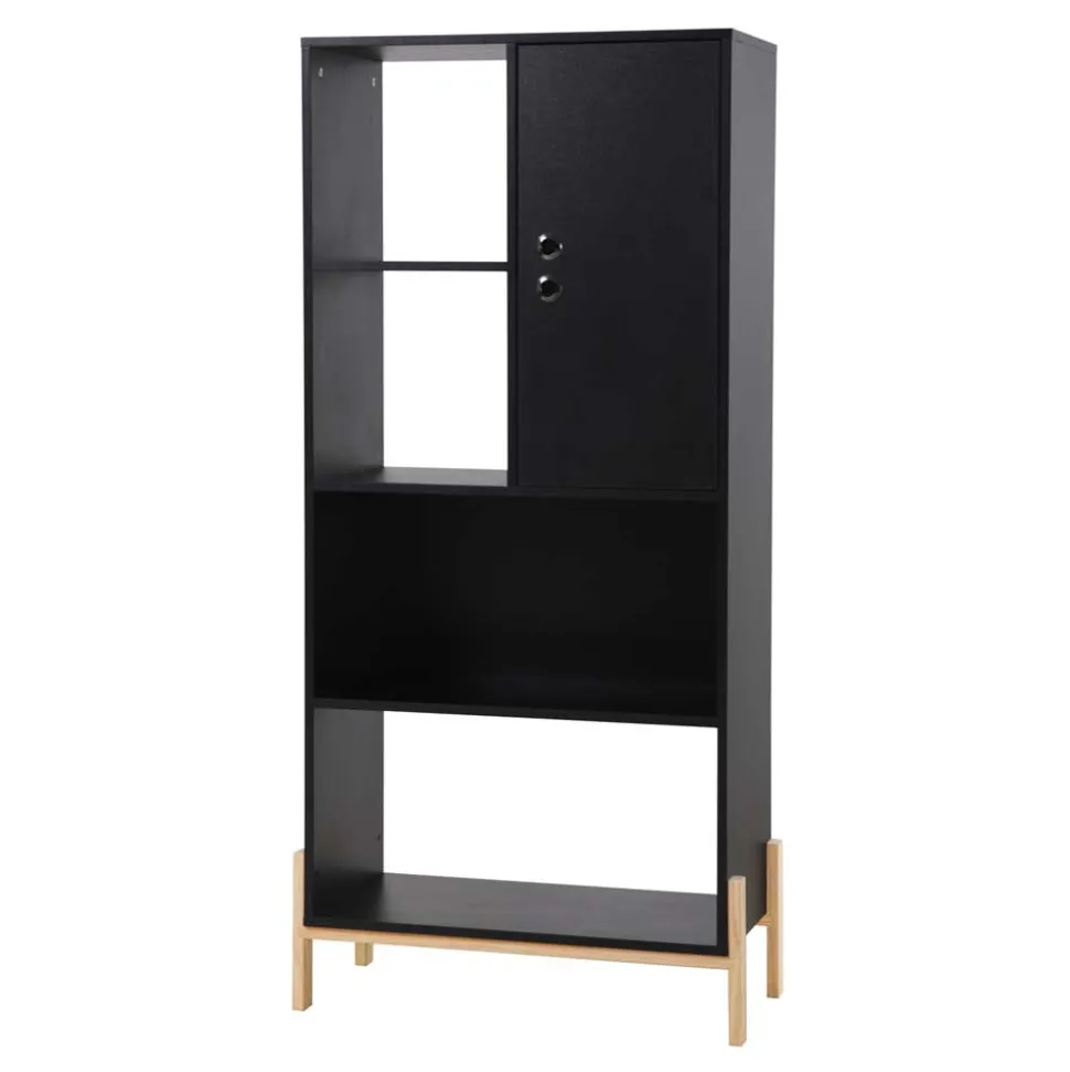 73x154x44 Regal in Schwarz & Pinie - Montpa