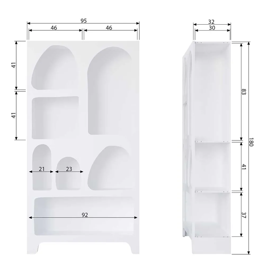 95x180x32 Retro Design Regal in Weiß - Tom