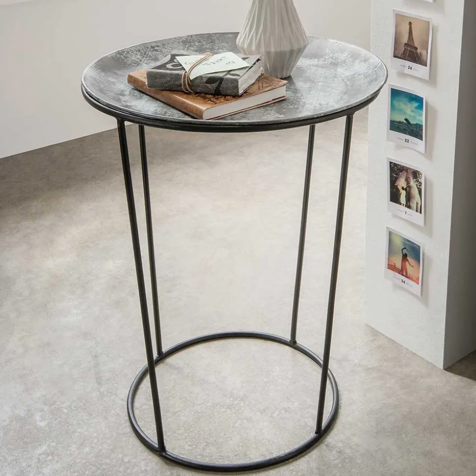 47x58x47 Runder Beistelltisch in Zinkfarben - Ebruar