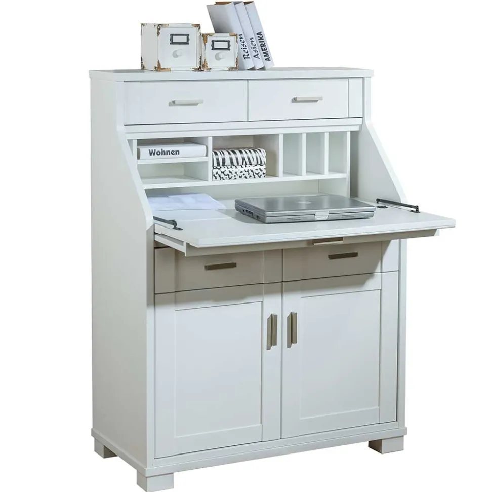 85x117x44 Scandi Chic Sekretär in Weiß - Pray