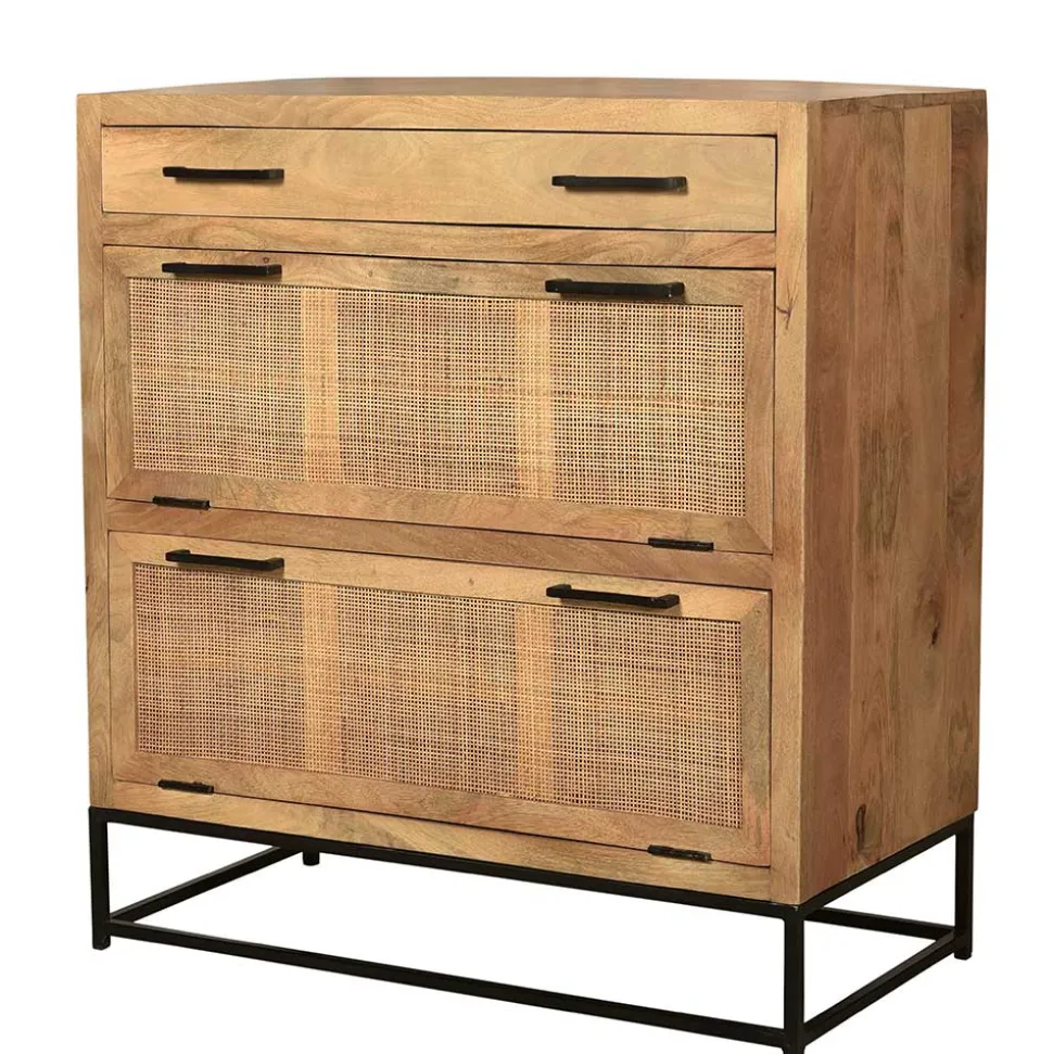 85x91x40 Schuhschrank aus Holz & Rattan Geflecht - Lazianus