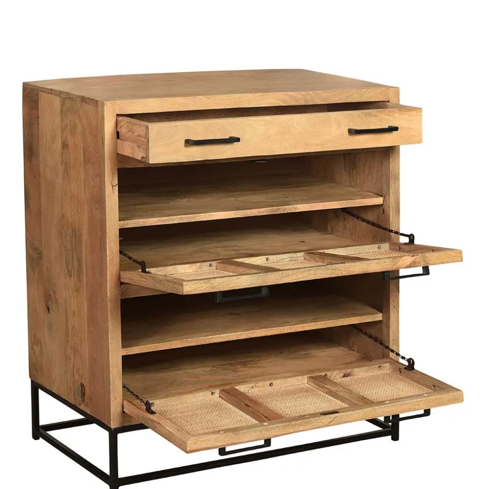 85x91x40 Schuhschrank aus Holz & Rattan Geflecht - Lazianus