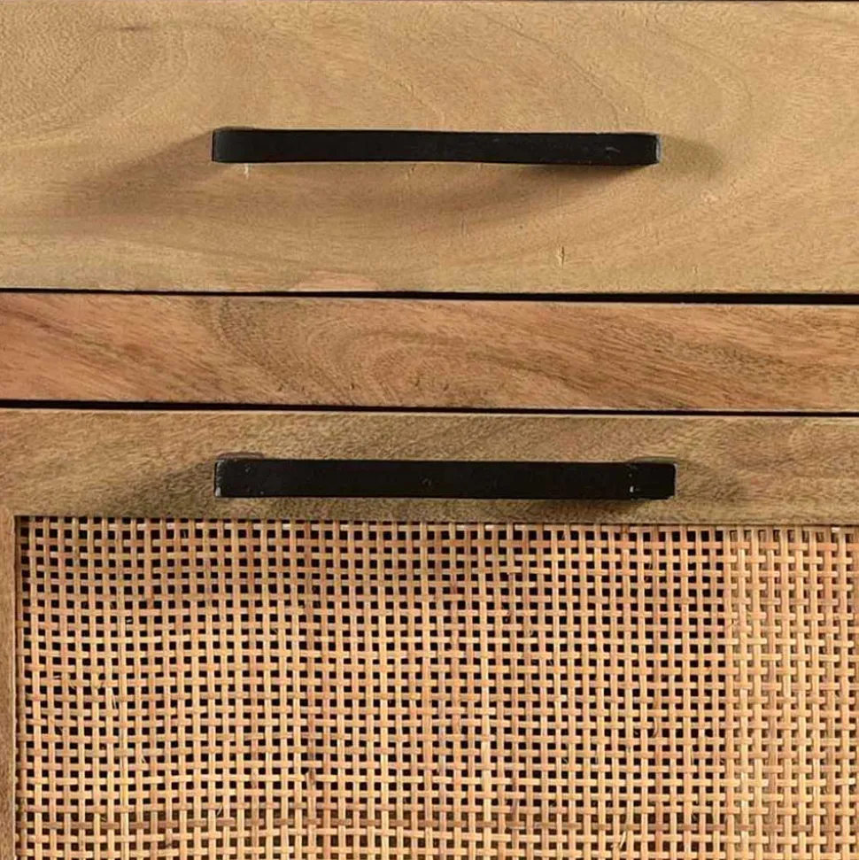 85x91x40 Schuhschrank aus Holz & Rattan Geflecht - Lazianus