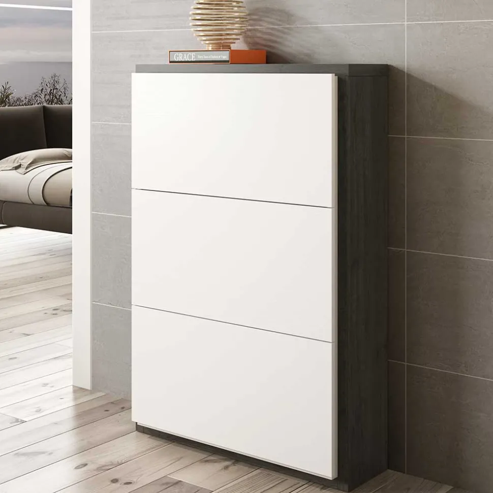 80x120x27 Schuhschrank in Weiß & Schwarzgrau - Burano