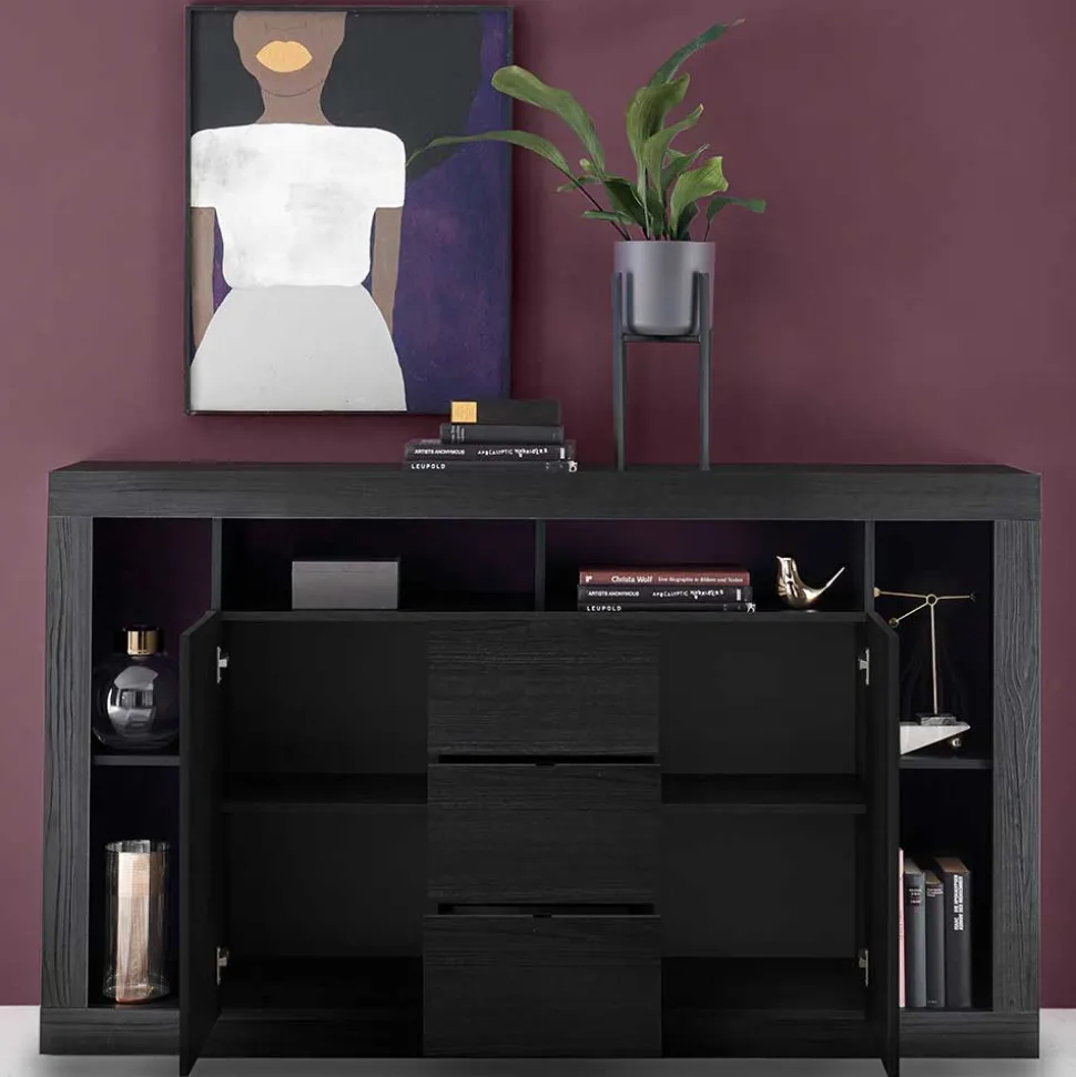 172x102x42 Schwarzes Sideboard in Holzoptik - Bihar