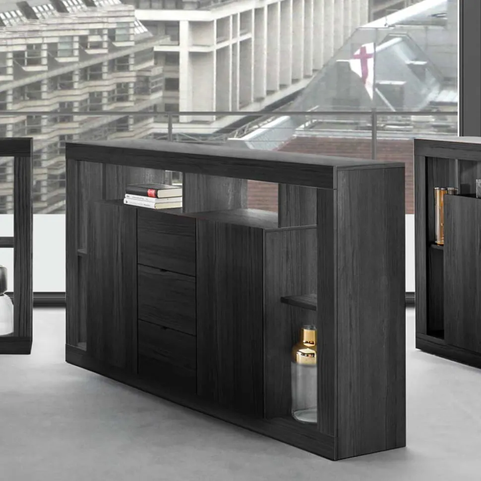 172x102x42 Schwarzes Sideboard in Holzoptik - Bihar