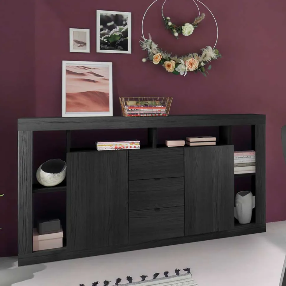 172x102x42 Schwarzes Sideboard in Holzoptik - Bihar