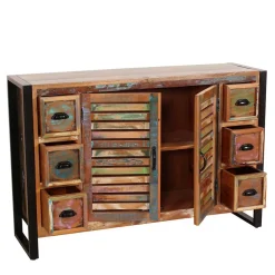 120x80x35 Shabby Chic Kommode aus buntem Altholz - Vosbadus