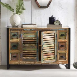 120x80x35 Shabby Chic Kommode aus buntem Altholz - Vosbadus