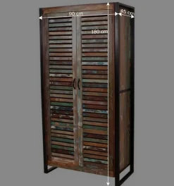90x180x45 Shabby Chic Schrank mit 2 Lamellentüren - Vosbadus