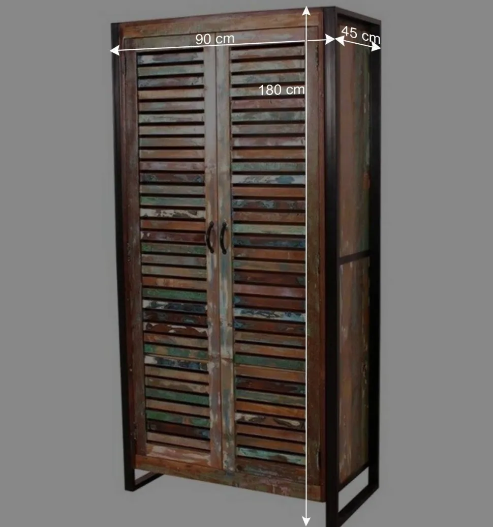 90x180x45 Shabby Chic Schrank mit 2 Lamellentüren - Vosbadus