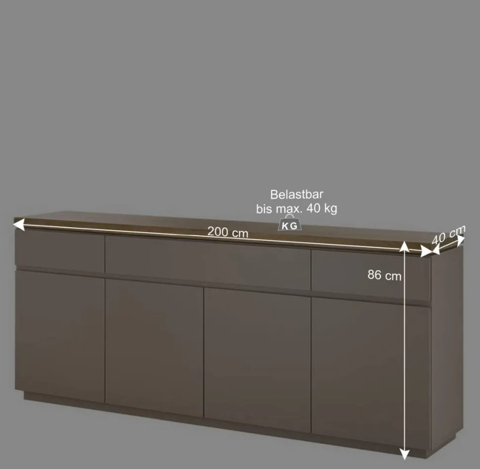 200x86x40 Sideboard Anrichte in Taupe & Akazie - Anja