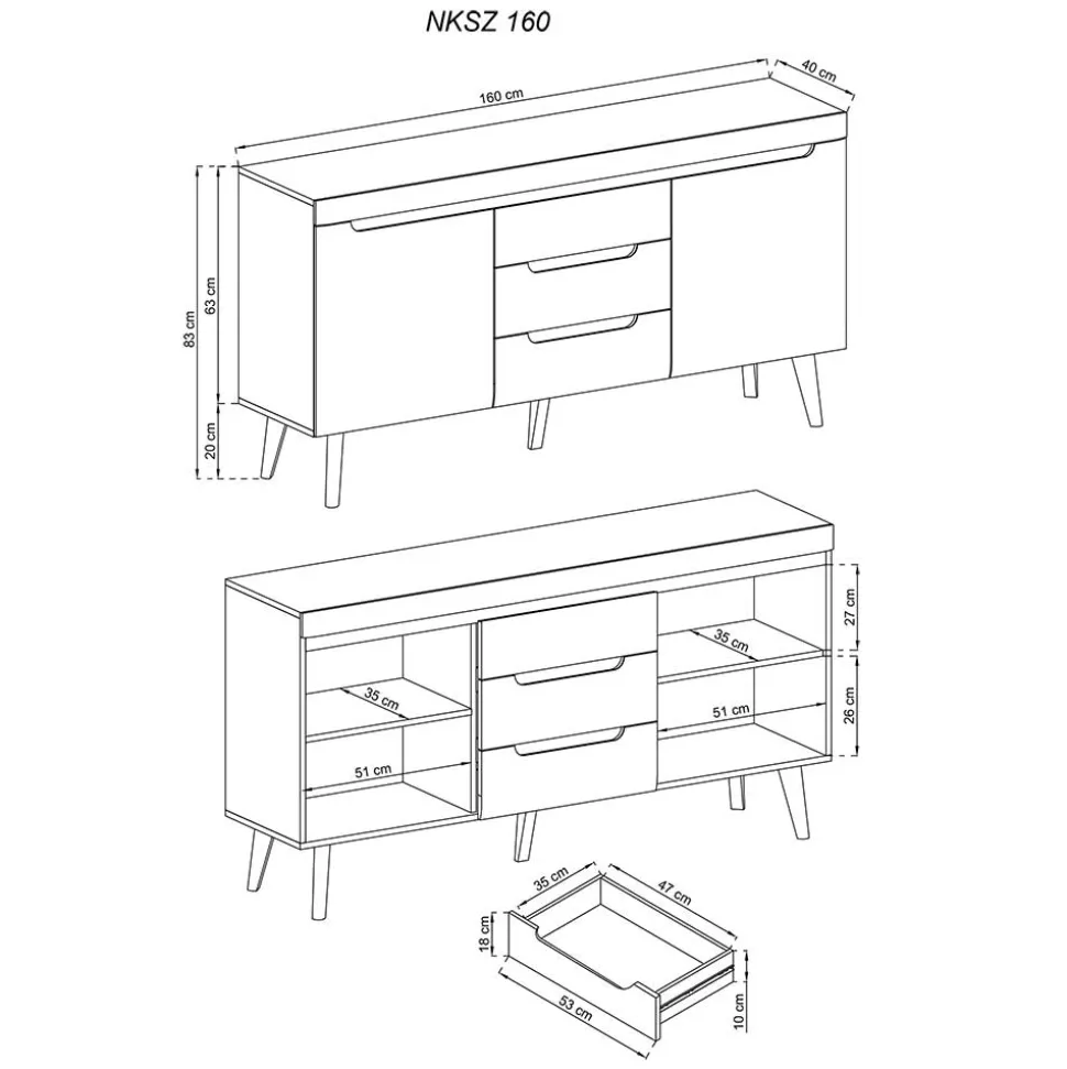 160x83x40 Sideboard im Skandi Chic modern - Olcian