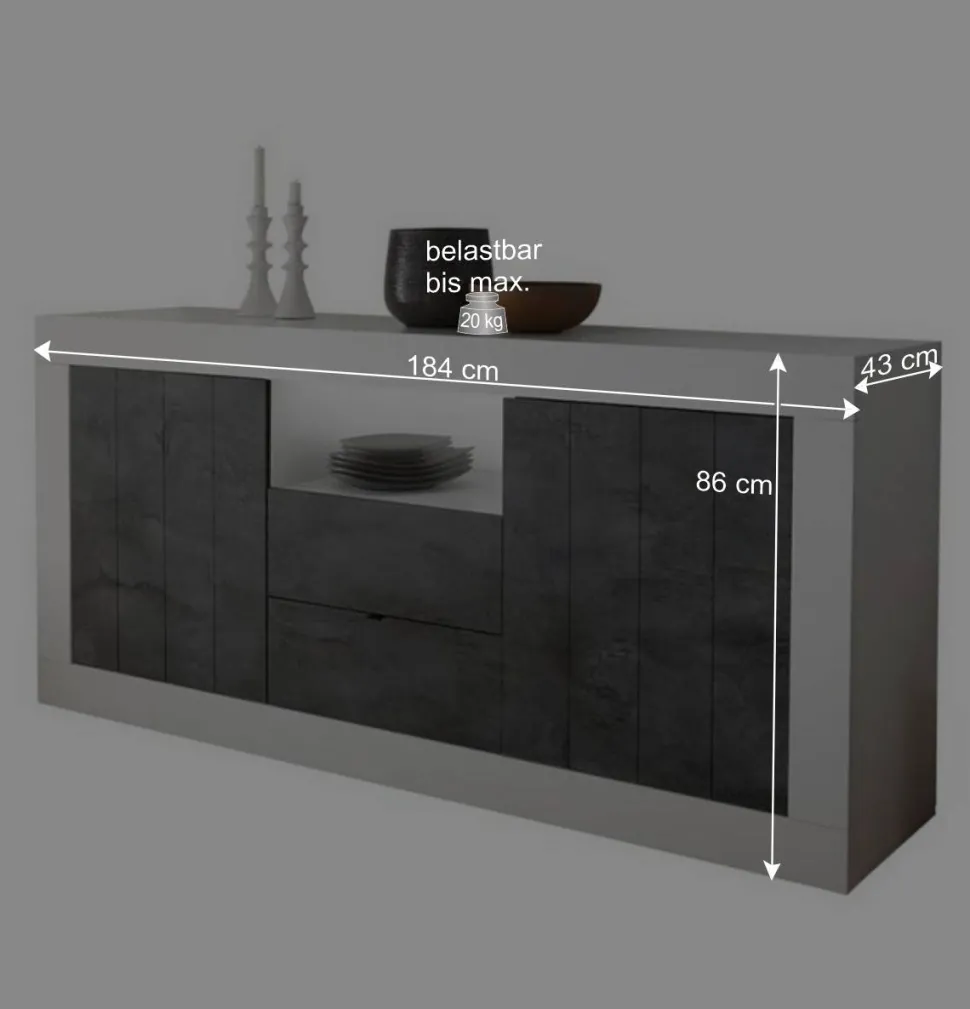 184x86x43 Sideboard in Grau zweifarbig - Faith
