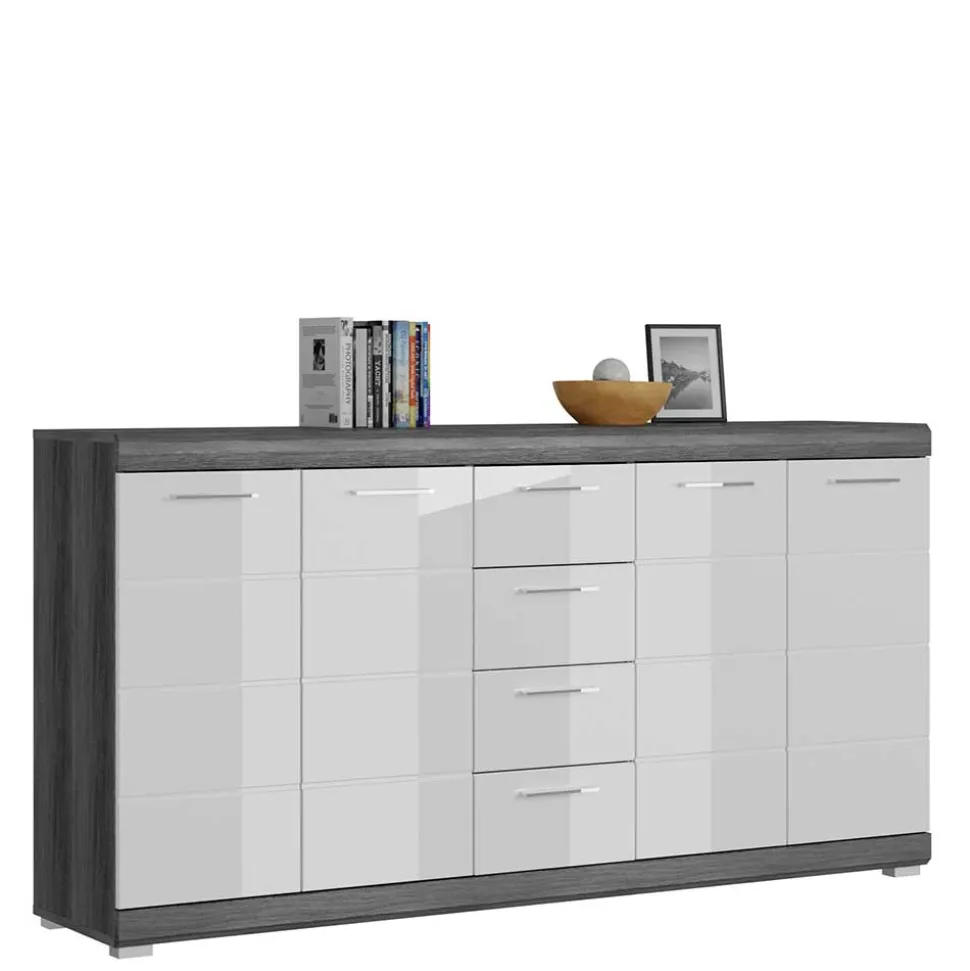 165x85x37 Sideboard in Weiß HG & Grau - Nancys