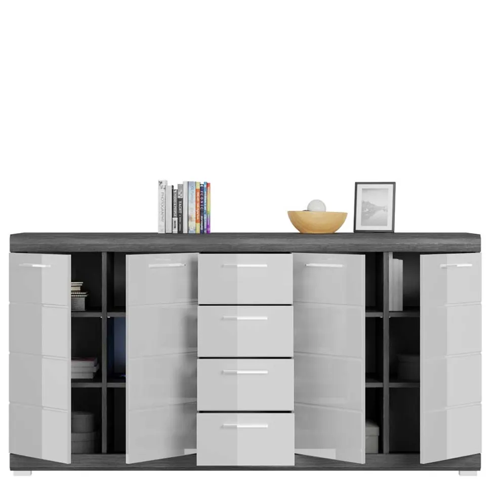 165x85x37 Sideboard in Weiß HG & Grau - Nancys