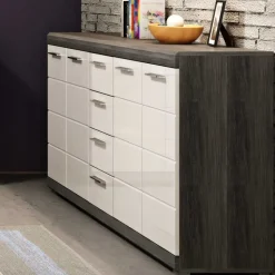 165x85x37 Sideboard in Weiß HG & Grau - Nancys