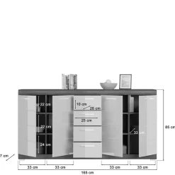 165x85x37 Sideboard in Weiß HG & Grau - Nancys