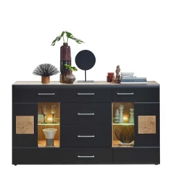 170x93x40 Sideboard mit Glas in Schwarz & Wildeiche - Kandu
