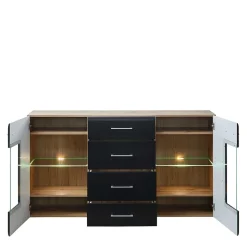 170x93x40 Sideboard mit Glas in Schwarz & Wildeiche - Kandu