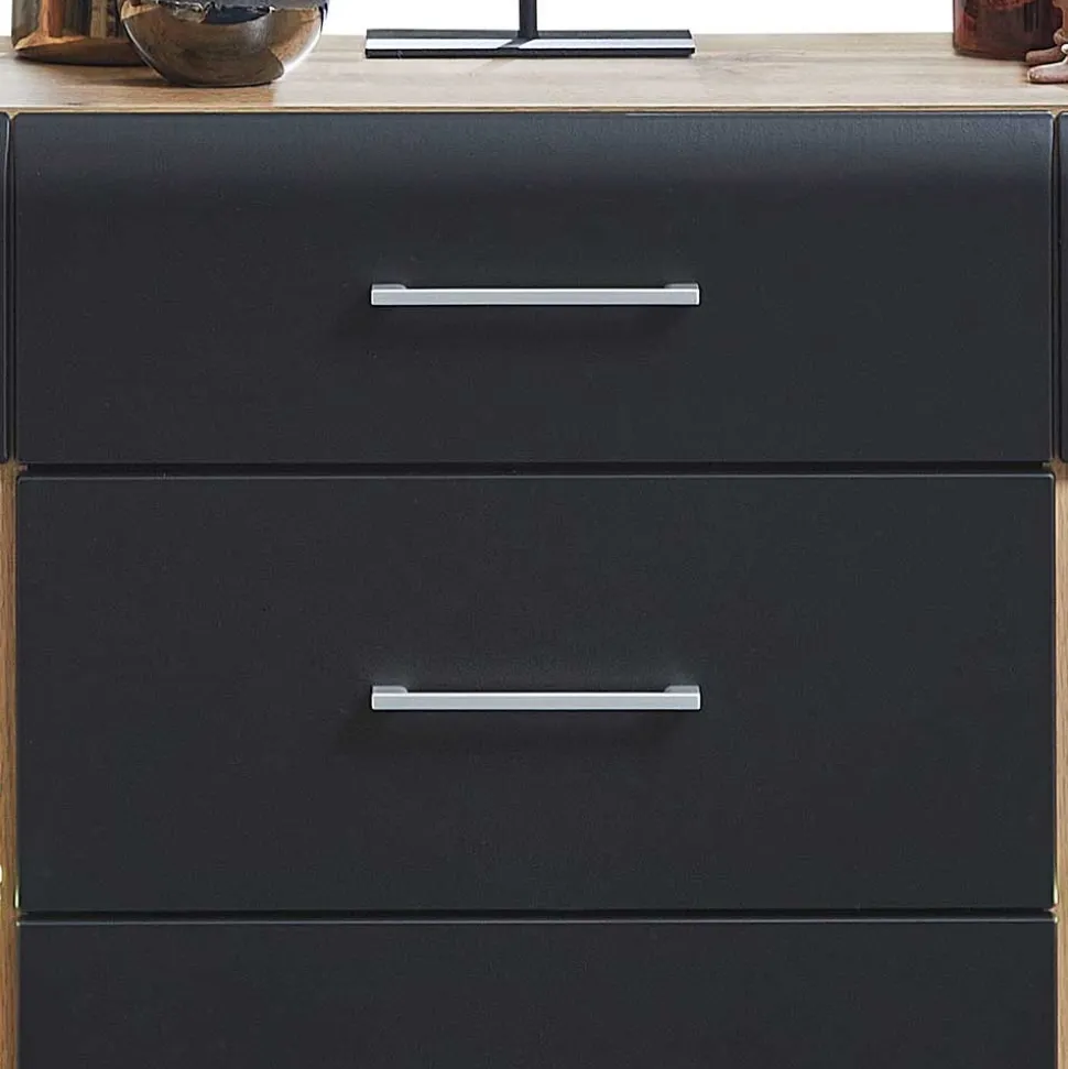 170x93x40 Sideboard mit Glas in Schwarz & Wildeiche - Kandu